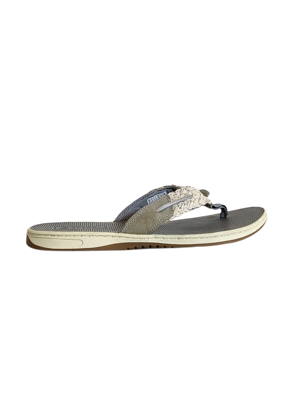 Sperry Parrotfish Gray and Cream Braided Flip Flops Size 9
